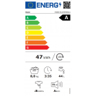Haier HW80-B14959S8U1S -pyykinpesukoneen energiamerkintä: energialuokka A, täyttömäärä 8 kg, vuotuinen energiankulutus 47 kWh, vedenkulutus 44 litraa ja melutaso 70 dB.